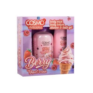COSMO Delicious Berry Yogurt Cream 3 Pieces Gift Set For Women & Men (150ml +350ml +200ml ) كوزمو مجموعة العناية بالبشرة برائحة كريمة الزبادي و التوت