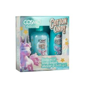COSMO Delicious Cotton Candy 3 Pieces Gift Set For Women & Men (150ml +350ml +200ml ) كوزمو مجموعة العناية بالبشرة برائحة حلوى القطن